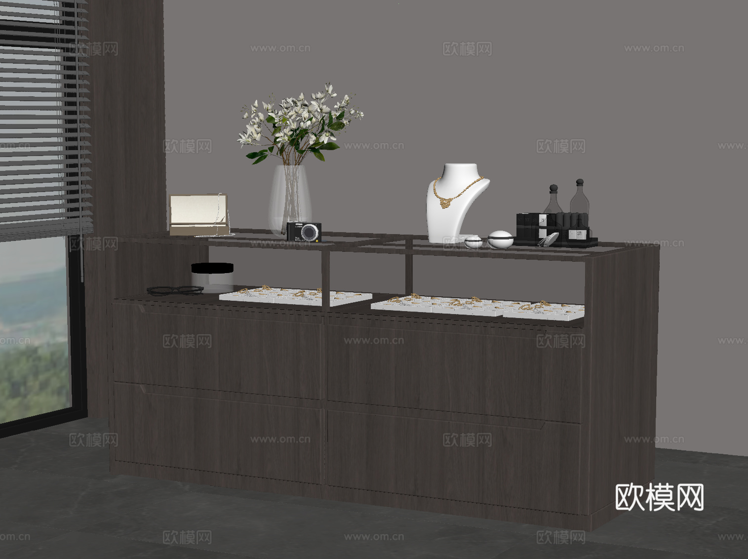 现代意式首饰台 衣帽间岛台su模型