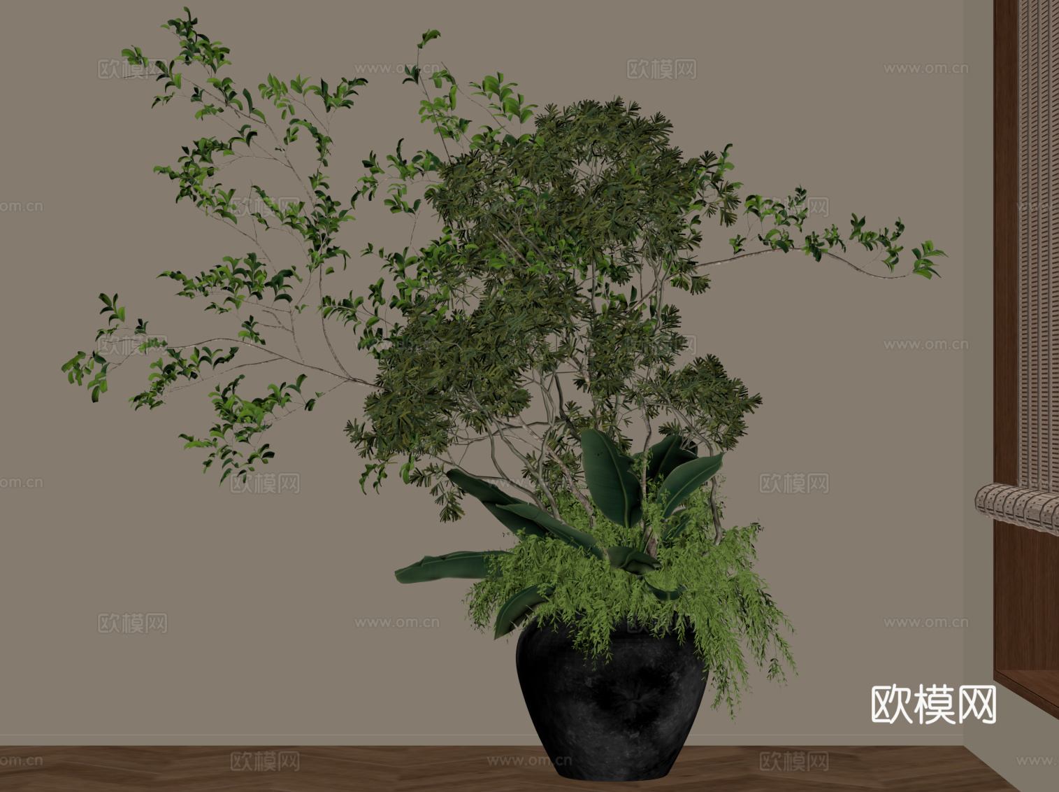 现代中古风盆栽 植物 绿植su模型