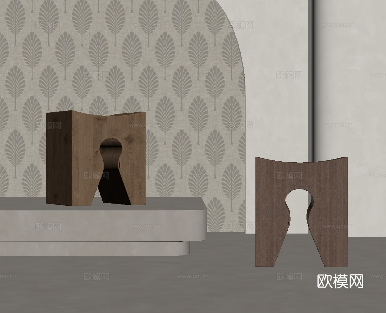 现代中古风凳子 实木换鞋凳 沙发凳su模型