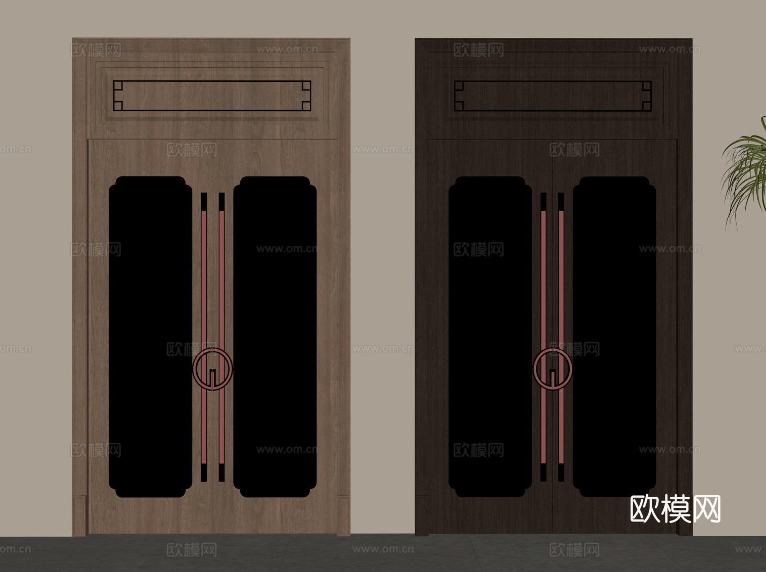 新中式双开门 入户门su模型
