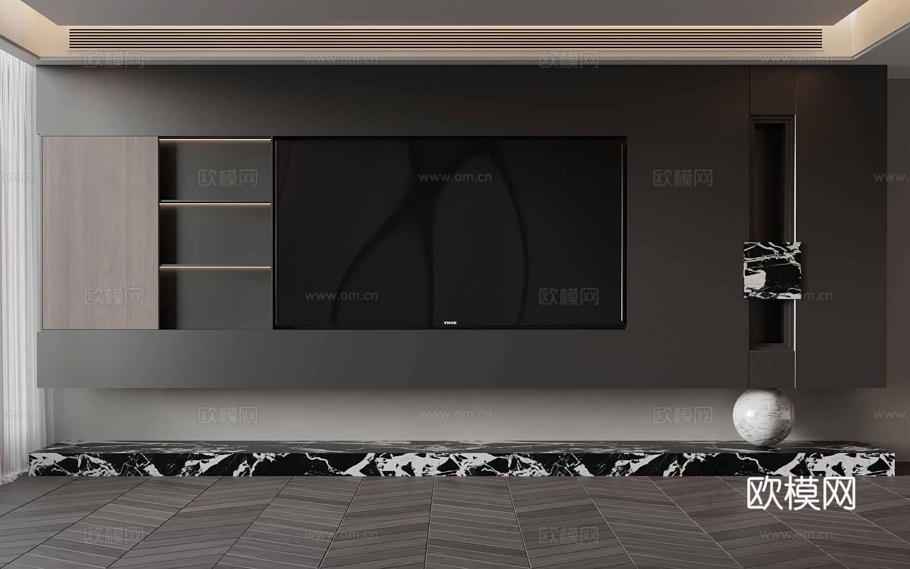 现代意式背景墙 电视背景墙su模型