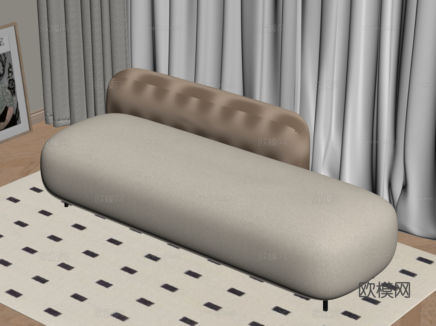 现代奶油风换鞋凳 床尾凳su模型