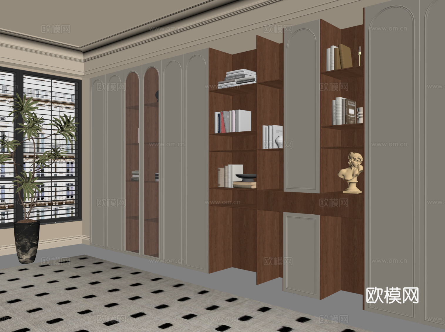 法式中古风书柜su模型