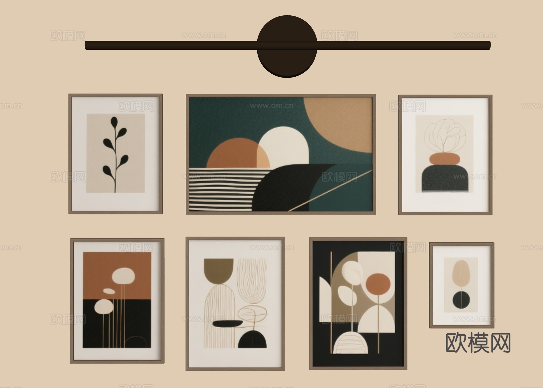 中古挂画 侘寂挂画 书房挂画 现代挂画 抽象画 办公室挂画su模型