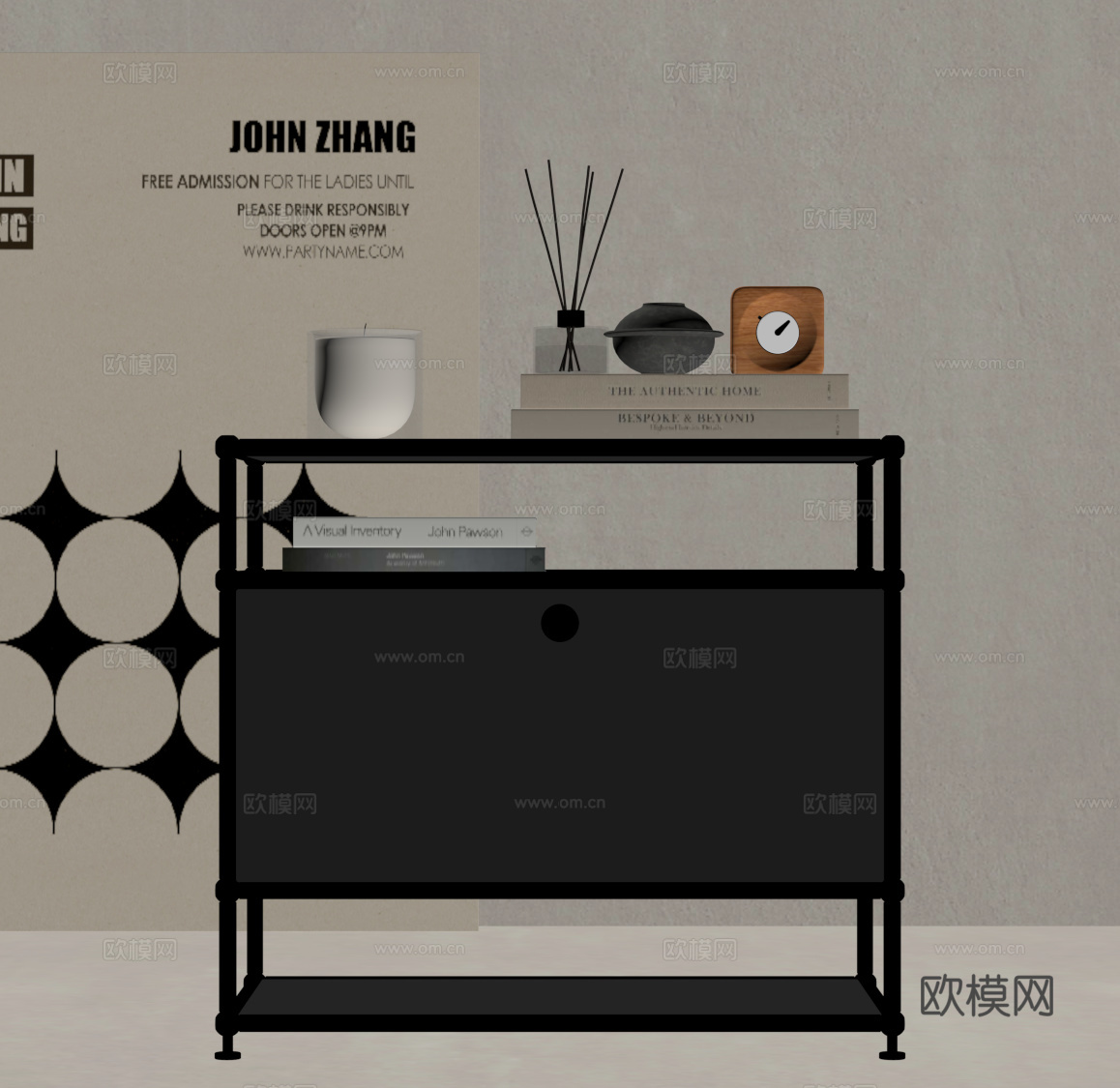 现代意式边柜 床头柜 置物柜su模型