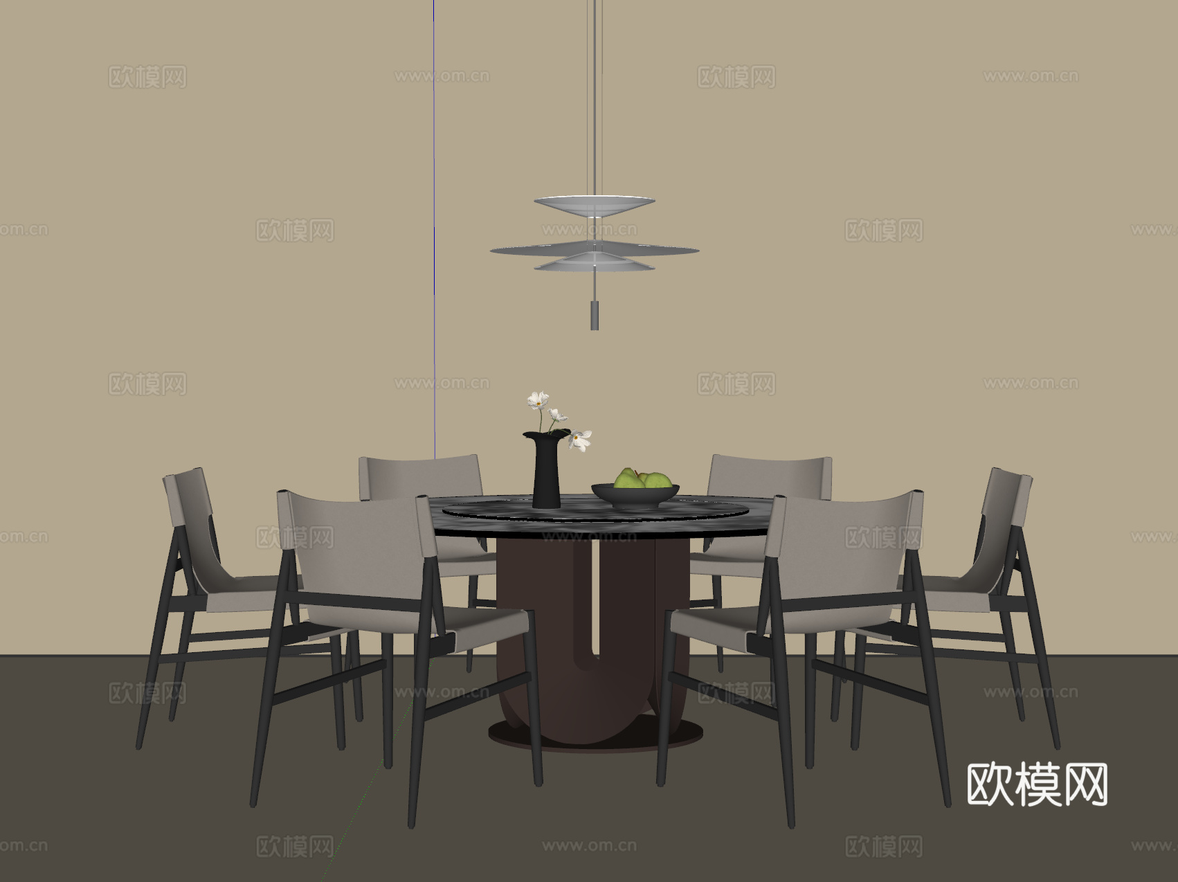 现代意式餐桌椅 圆形餐桌su模型