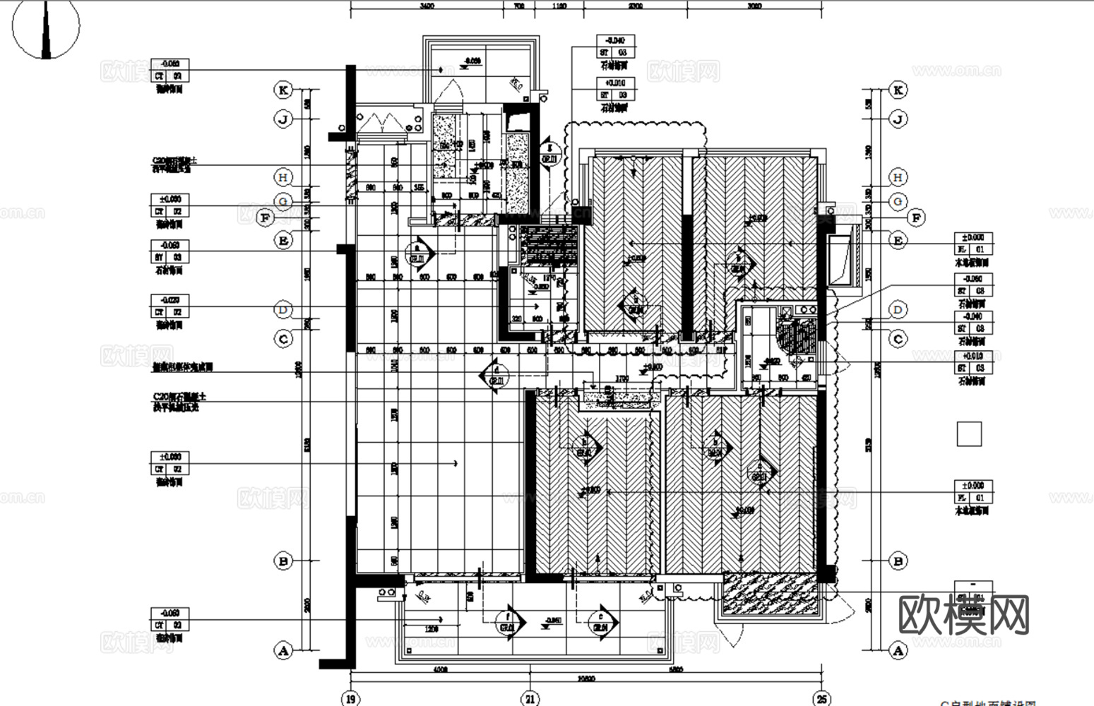 10套轻奢风格样板间洋房大平层别墅室内装修施工图CAD附效果cad施工图下载（渲染图4）