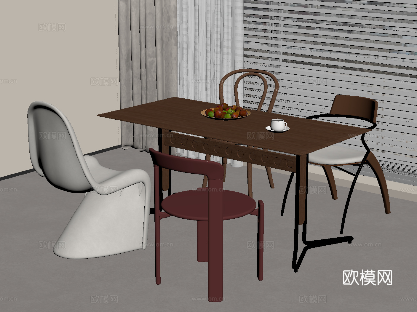 法式中古餐桌椅su模型