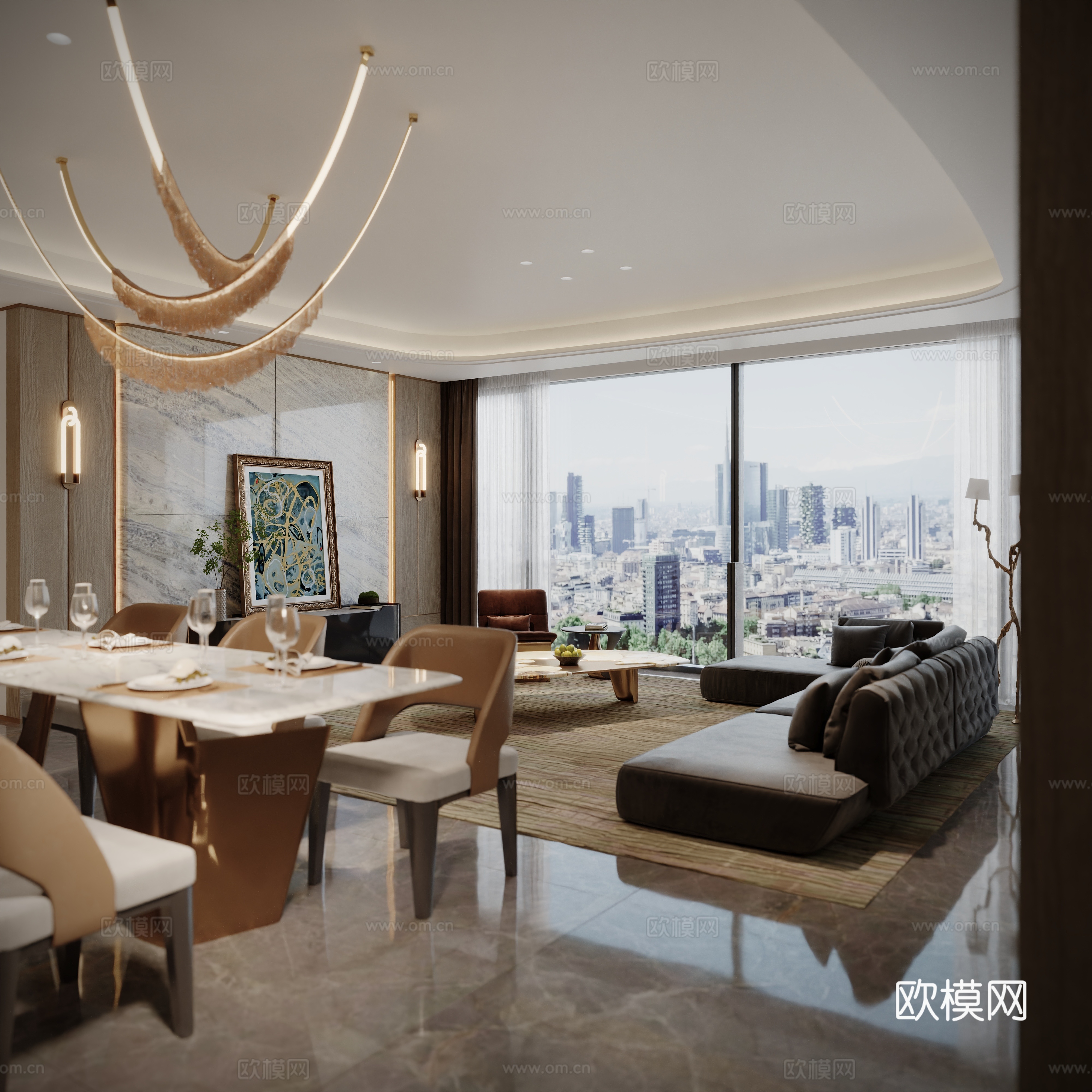 现代轻奢客餐厅 样板房su模型