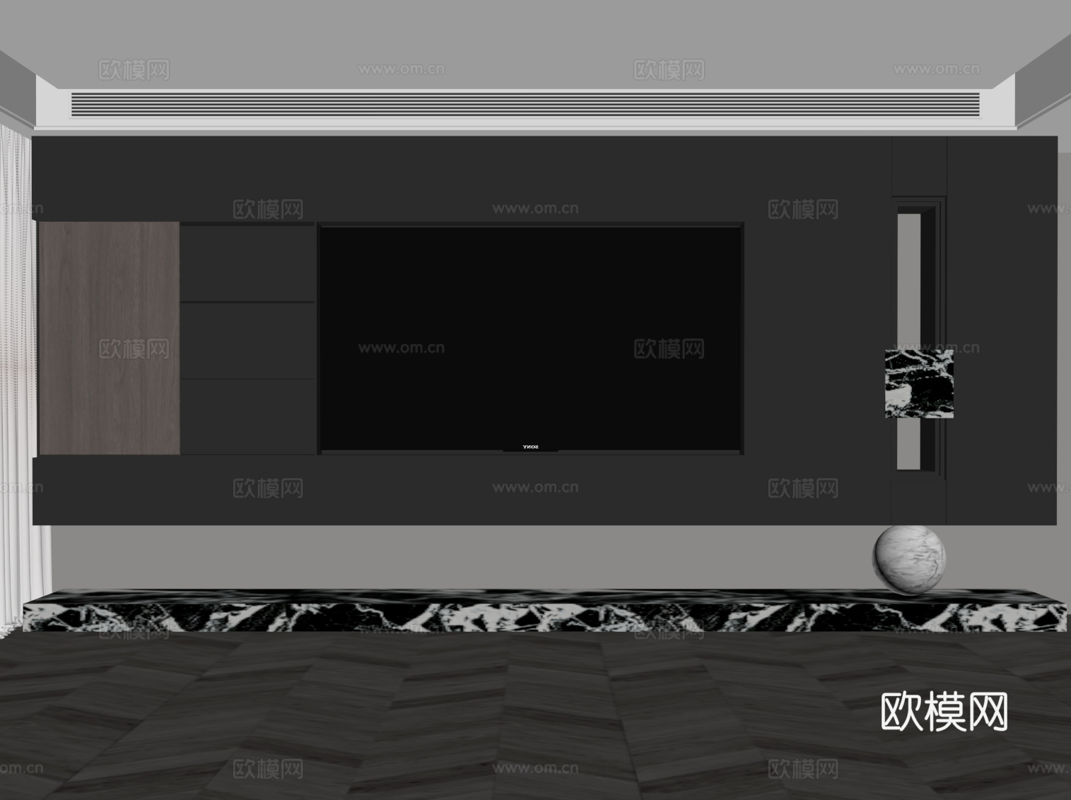 现代意式背景墙 电视背景墙su模型