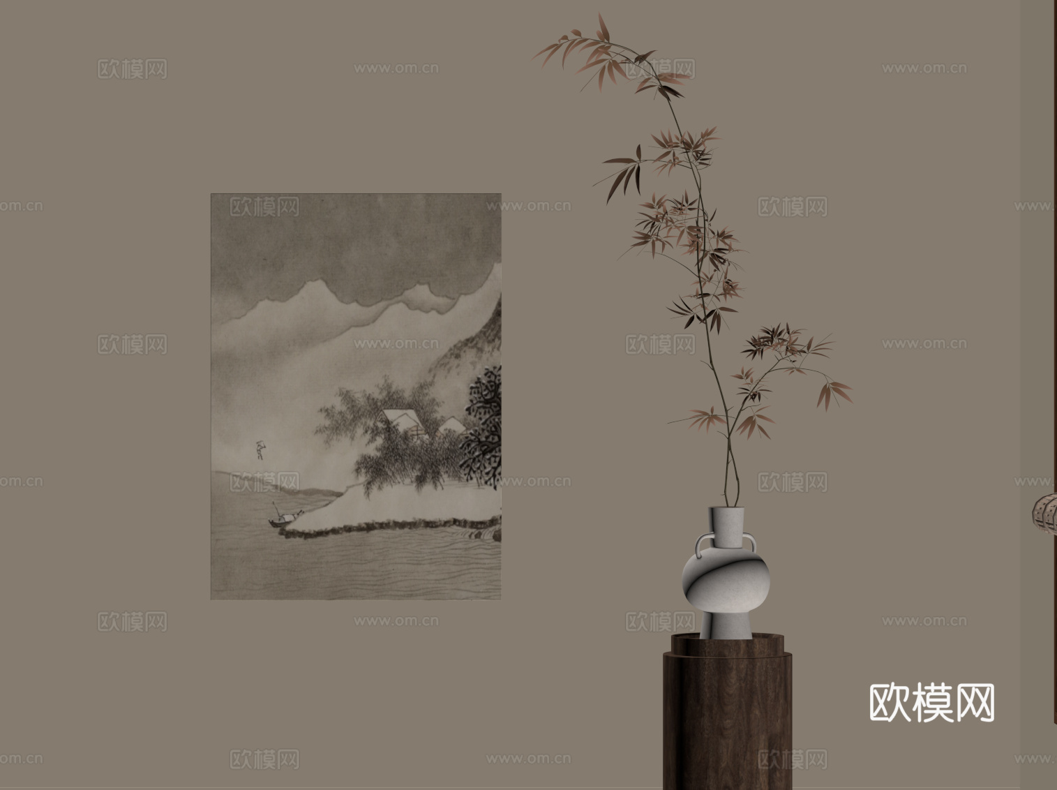 新中式花瓶 枯枝摆件su模型