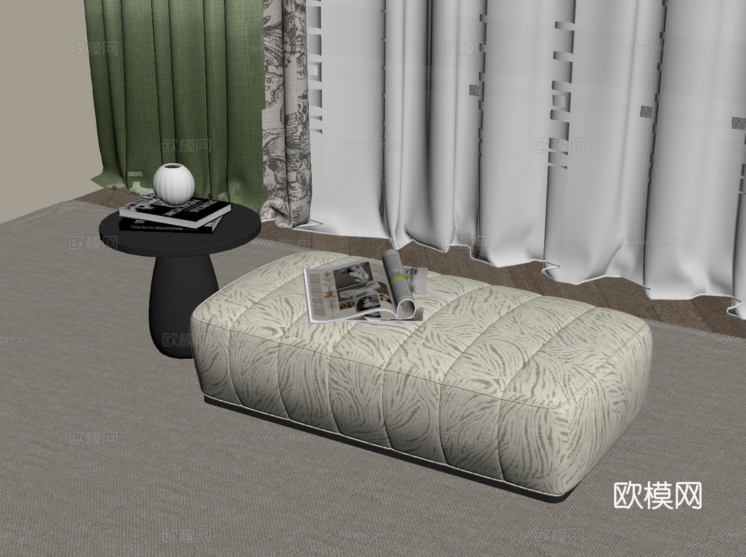 现代床尾凳 换鞋凳 沙发凳su模型