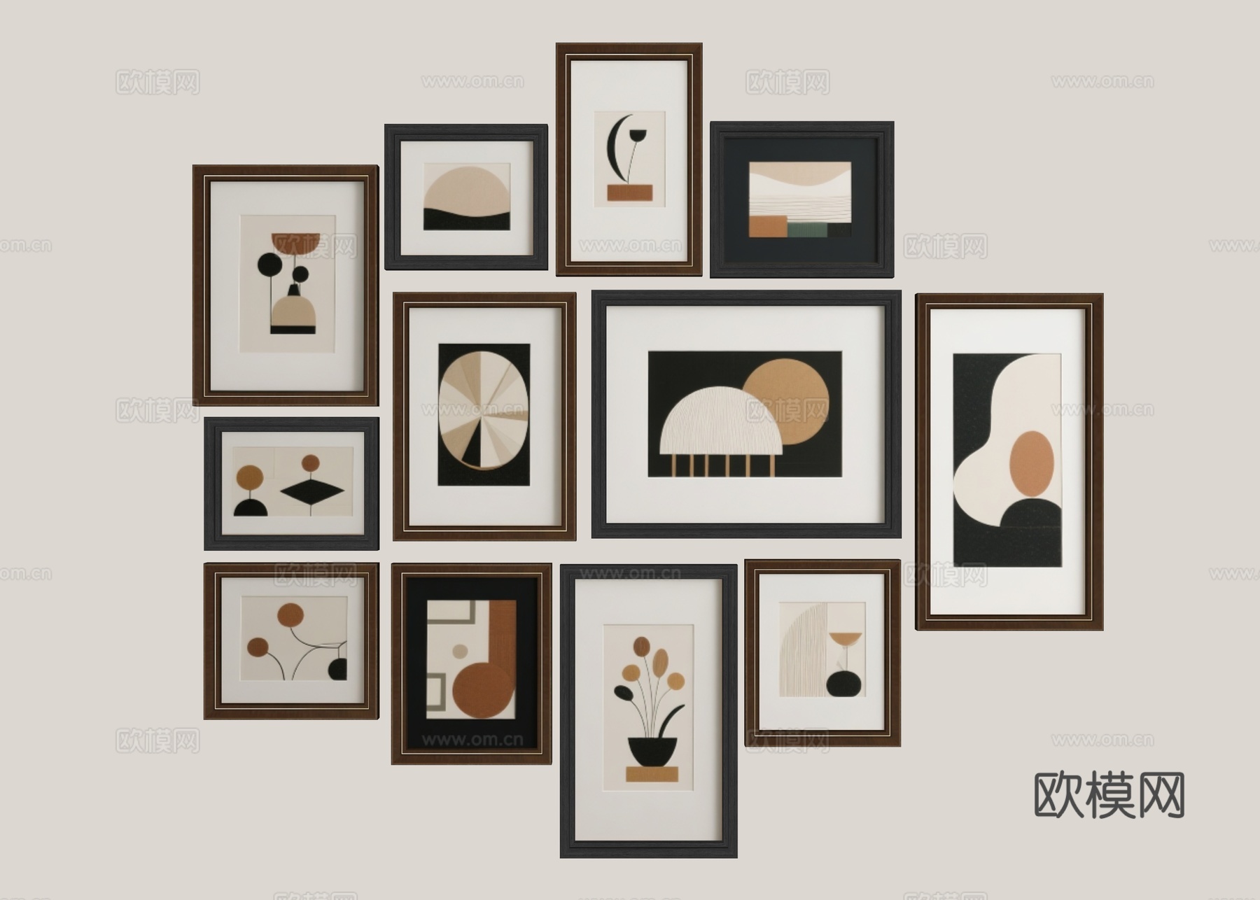 中古挂画 侘寂挂画 书房挂画 现代挂画 抽象画 办公室挂画su模型