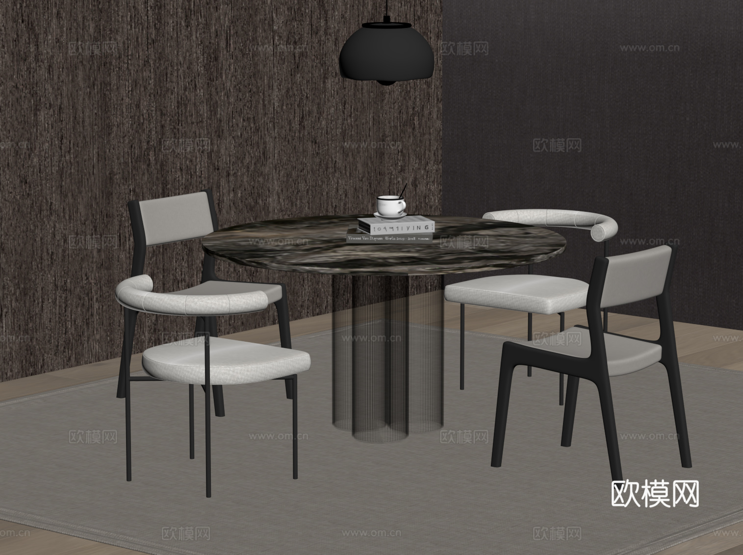 现代餐桌椅 圆桌su模型