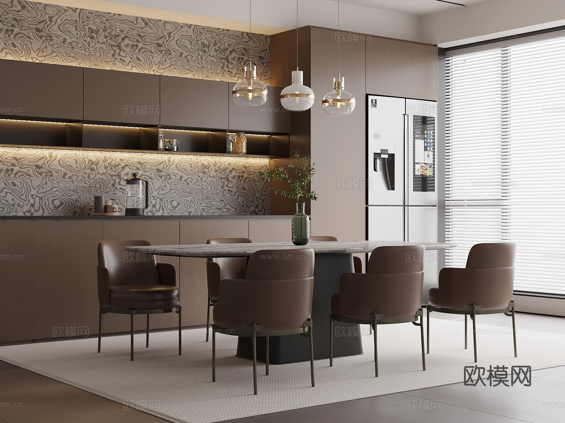 意式餐厅 餐桌椅 餐柜su模型