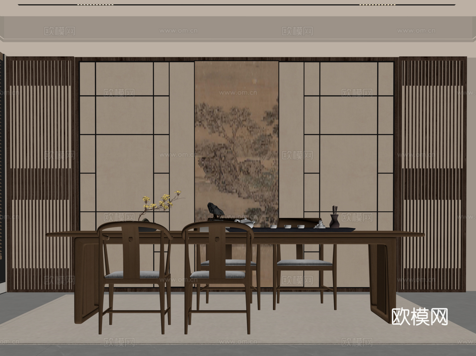 新中式茶室su模型