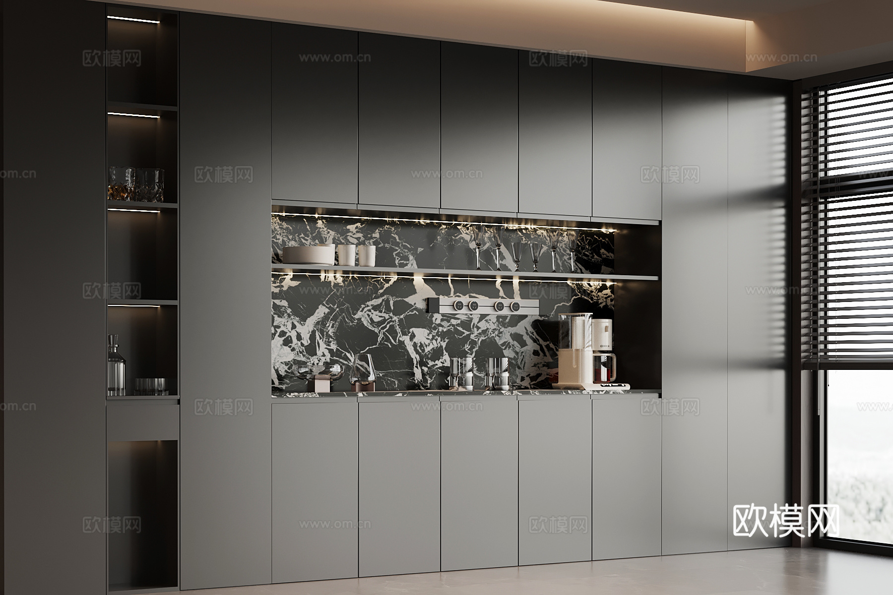 现代意式酒柜 餐边柜su模型