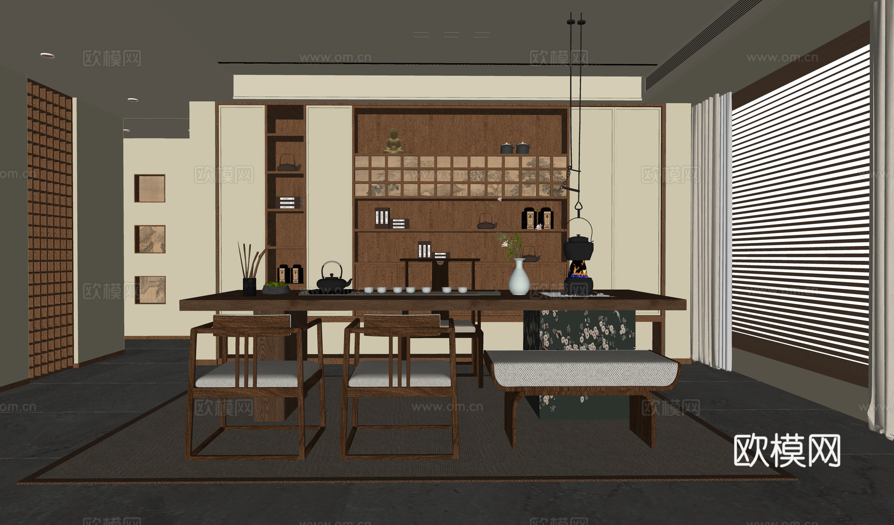 现代茶室 茶桌椅 茶椅 茶柜su模型