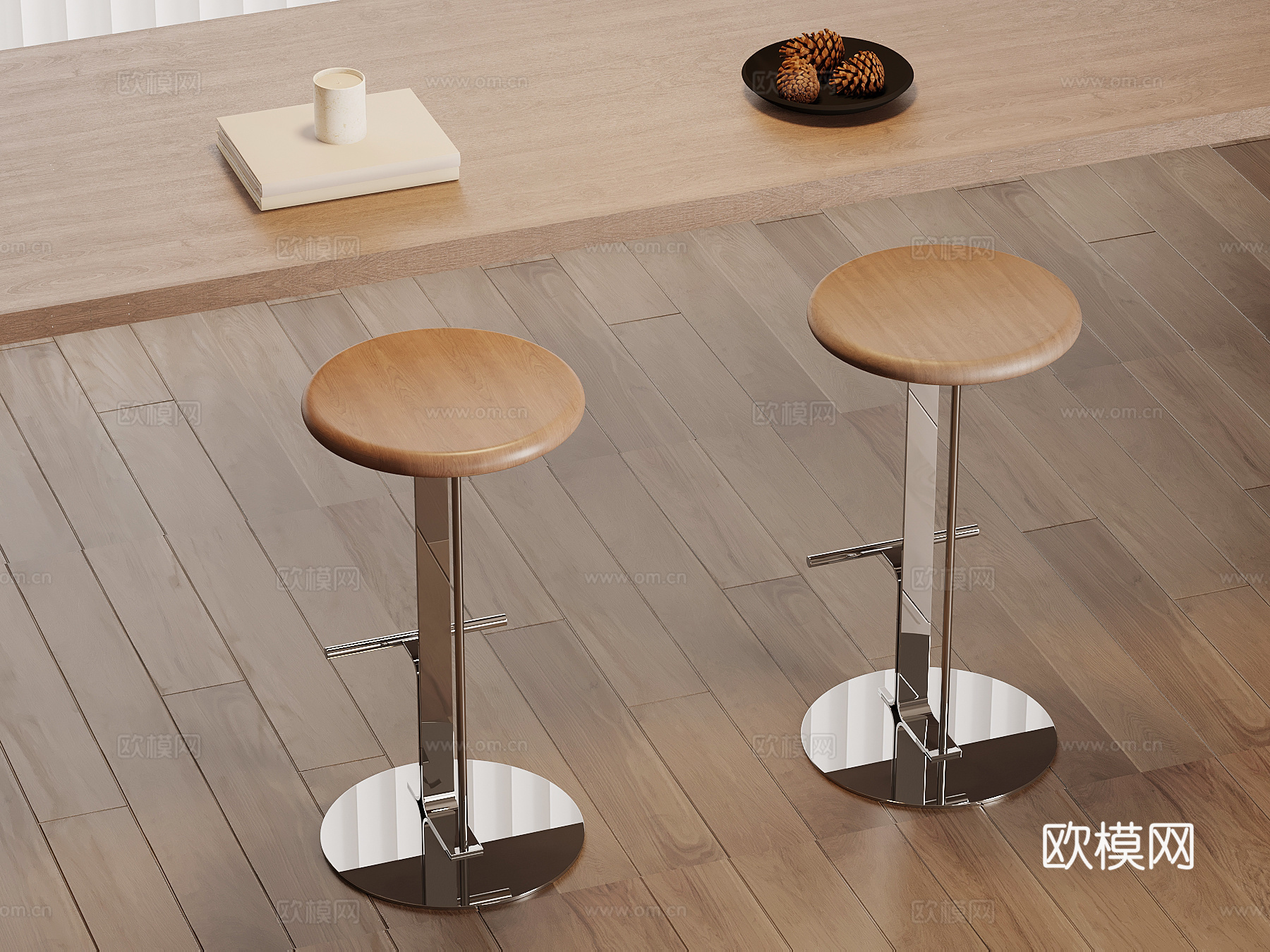 现代中古吧凳 吧椅su模型
