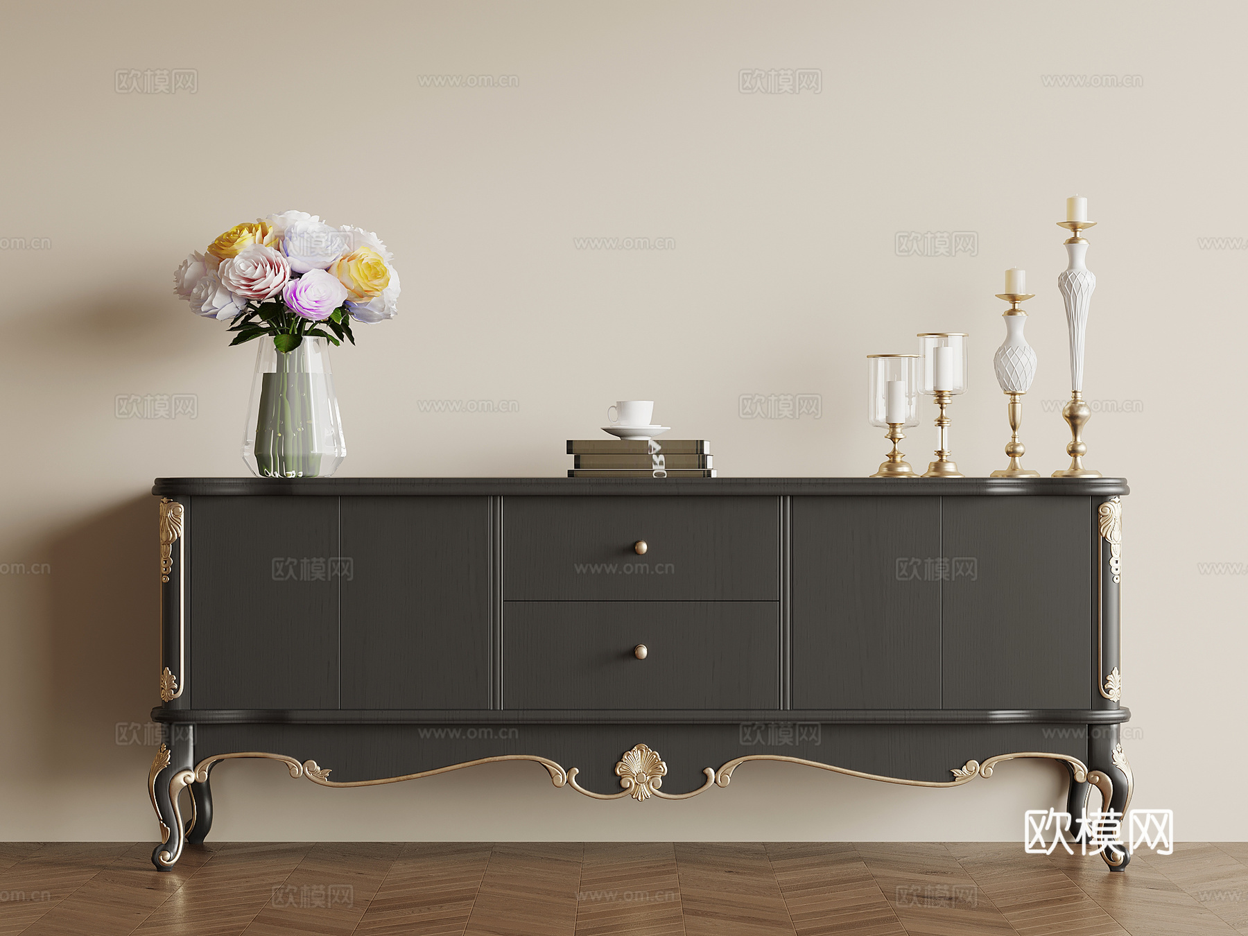 法式复古电视柜 边柜 玄关柜su模型