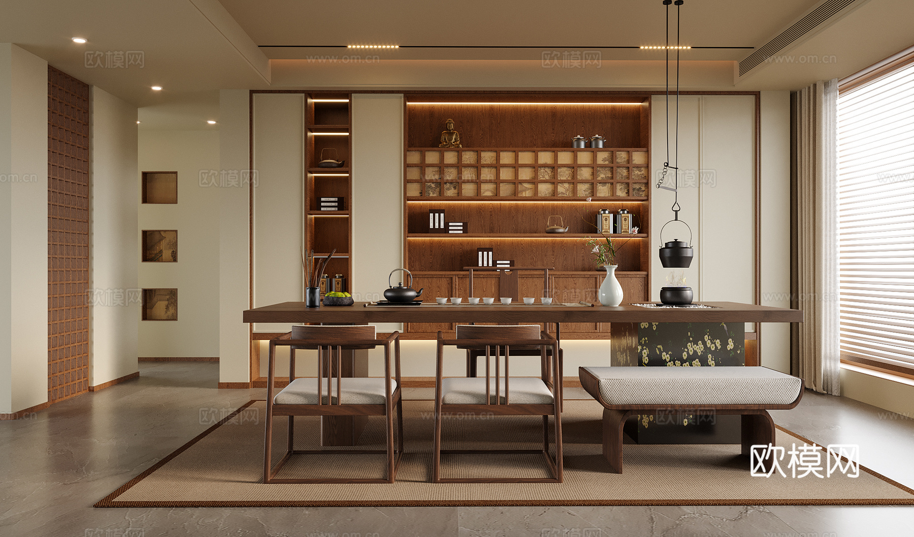 现代茶室 茶桌椅 茶椅 茶柜su模型