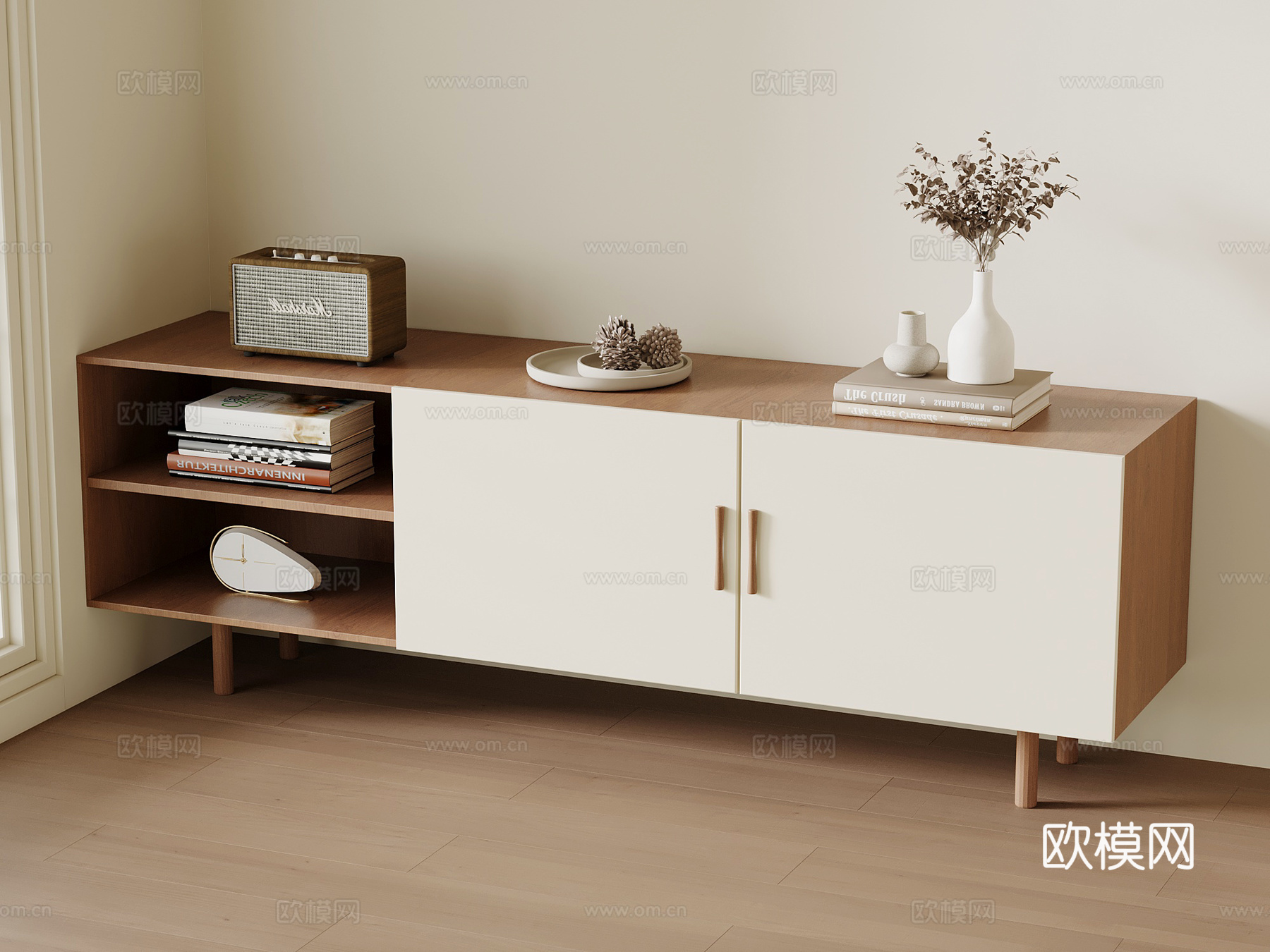 侘寂中古边柜 电视柜su模型下载（渲染图1）