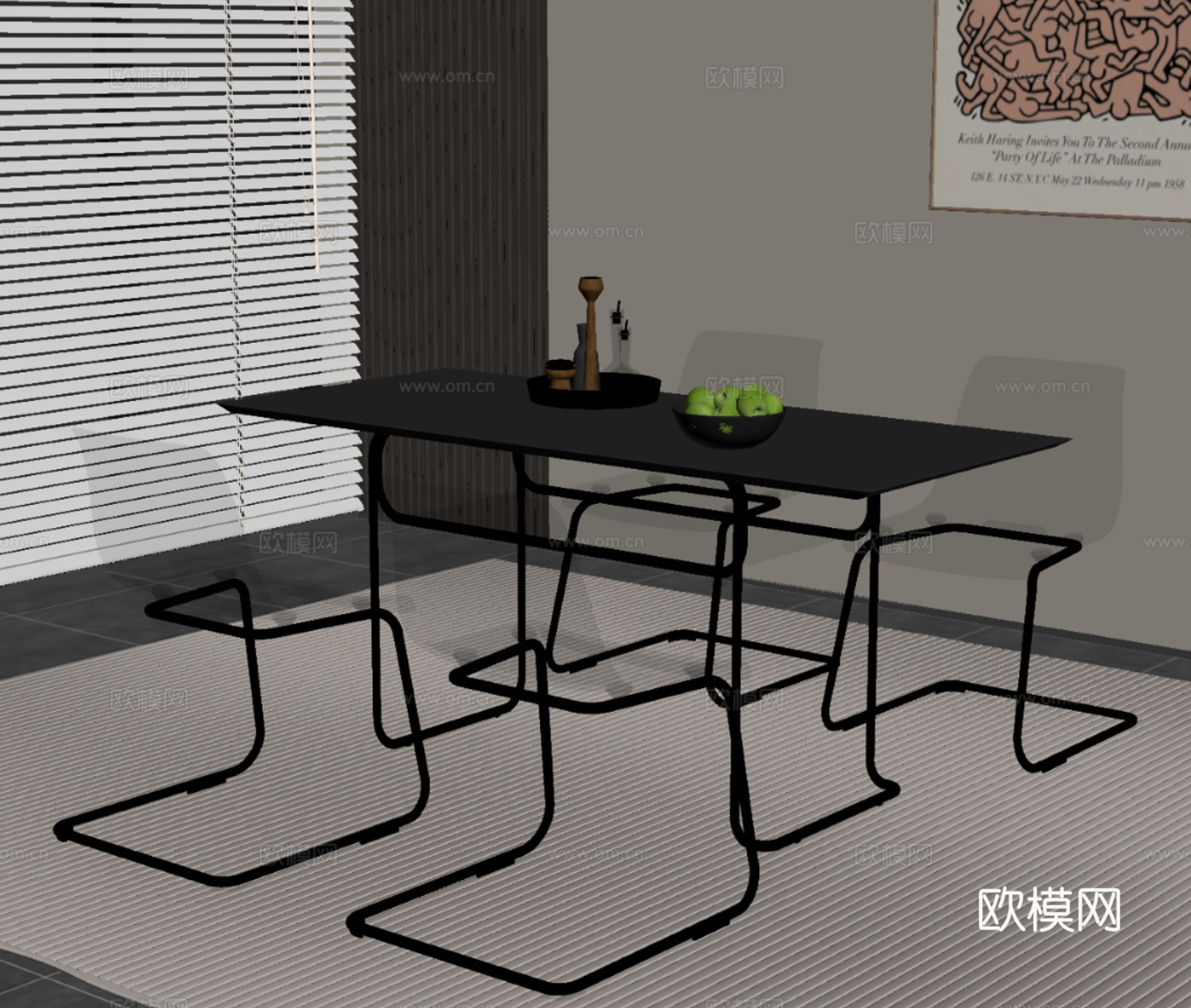 现代意式餐桌椅su模型