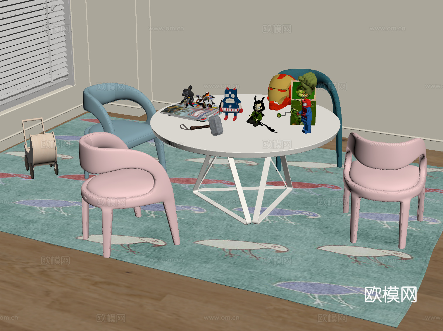现代奶油风儿童桌椅 玩具桌椅su模型
