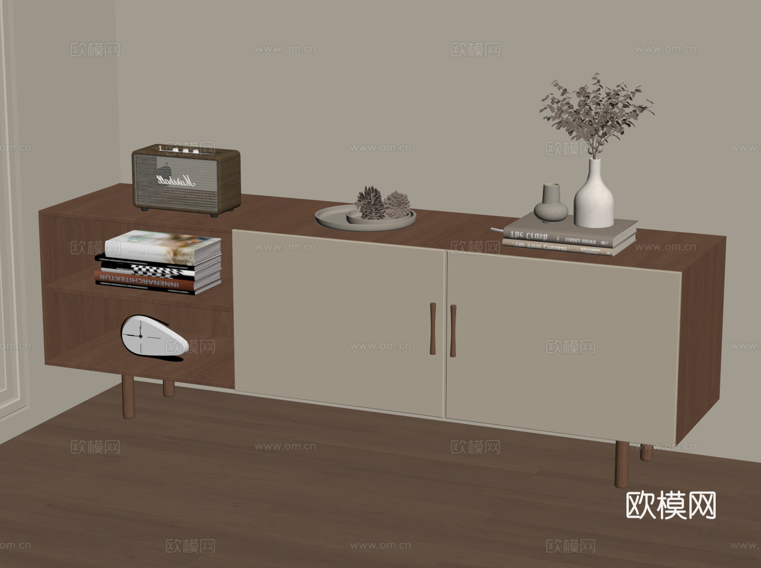 侘寂中古边柜 电视柜su模型下载（渲染图2）