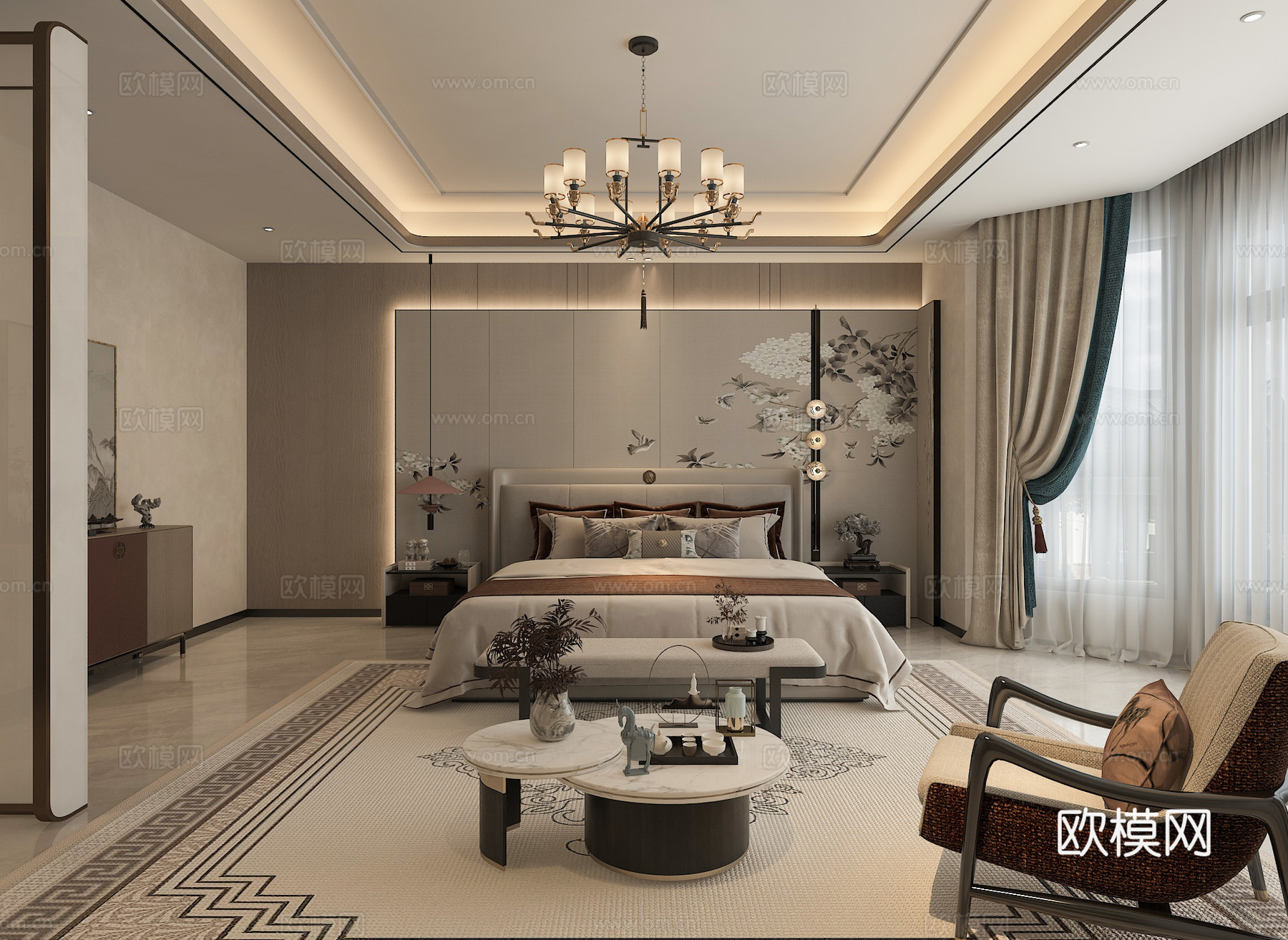 新中式卧室 主卧 3D模型3d模型下载
