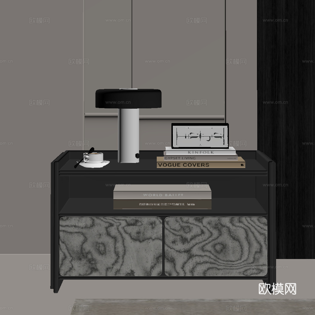 现代意式床头柜su模型