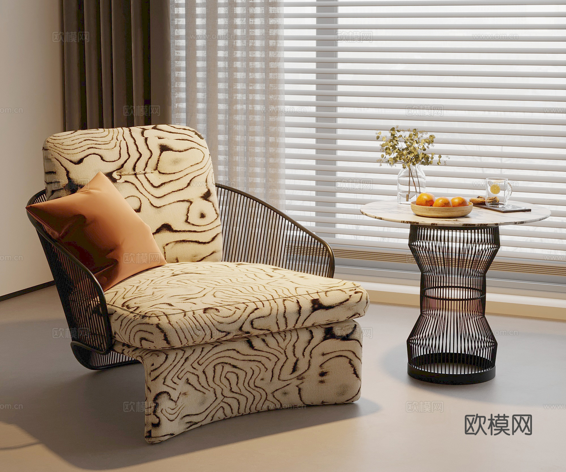 现代法式休闲椅 单人等沙发 边几su模型