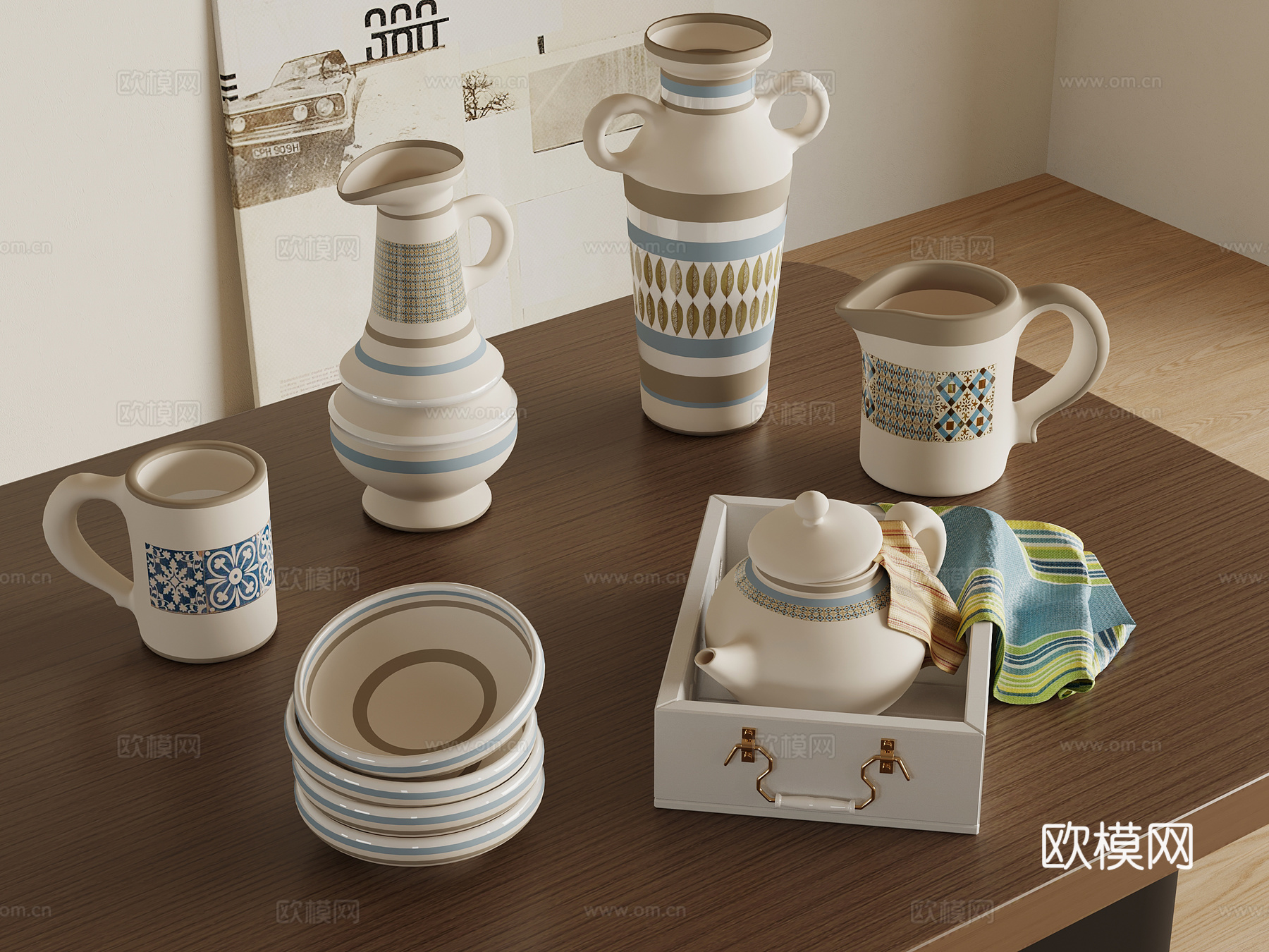 法式复古花瓶 摆件 茶壶 水杯su模型