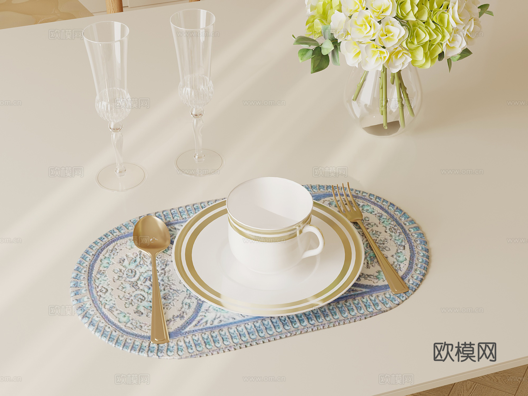 法式复古餐具 餐盘 摆件组合su模型