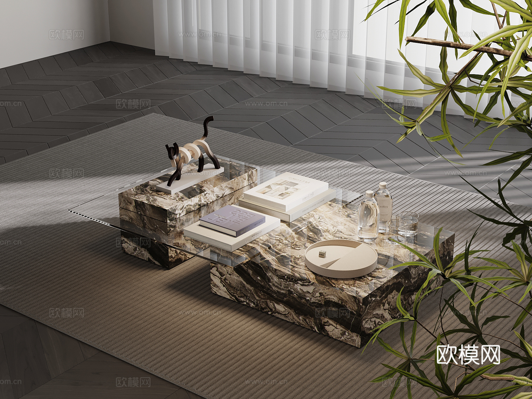 现代意式茶几 意式极简茶几su模型