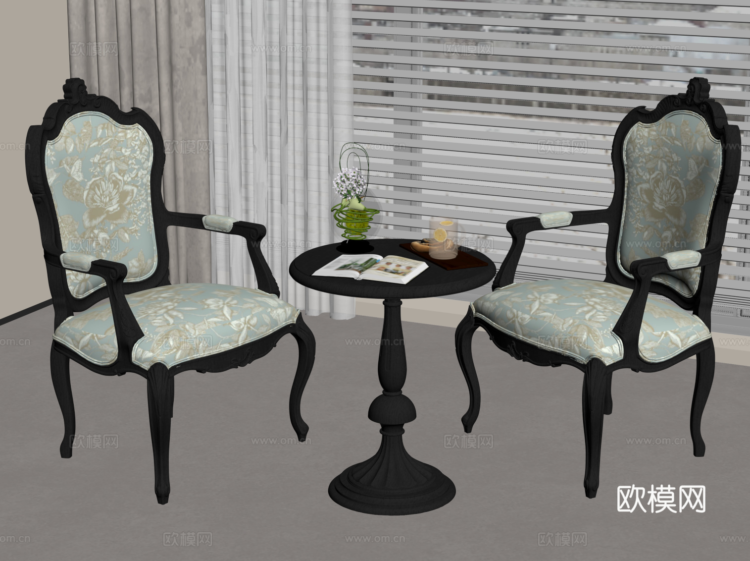 法式休闲桌椅 洽谈桌椅su模型