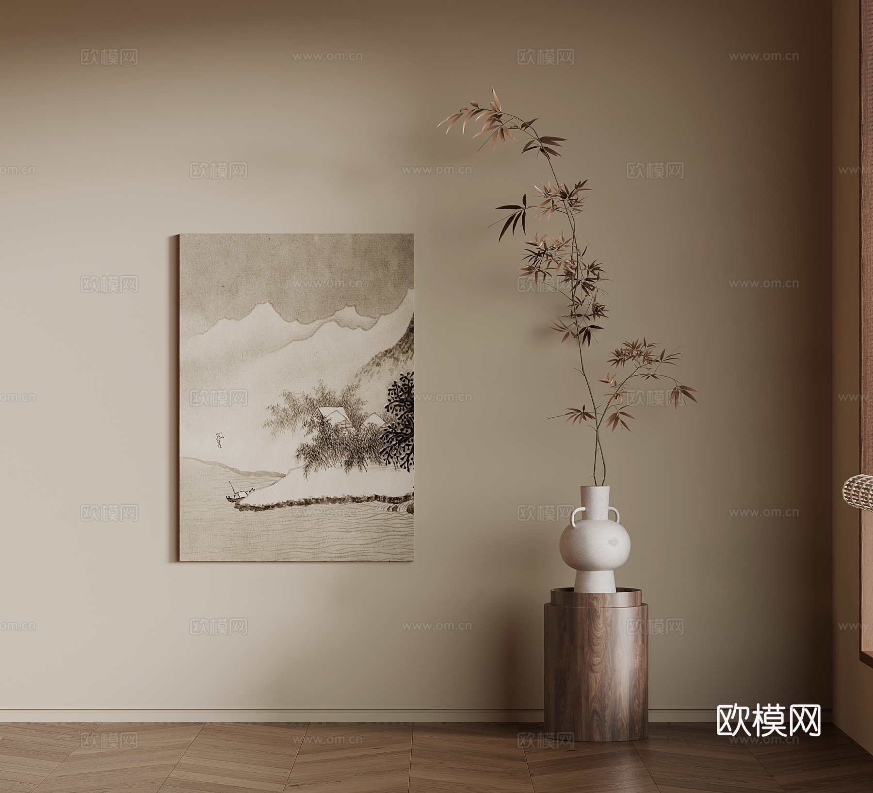 新中式花瓶 枯枝摆件su模型