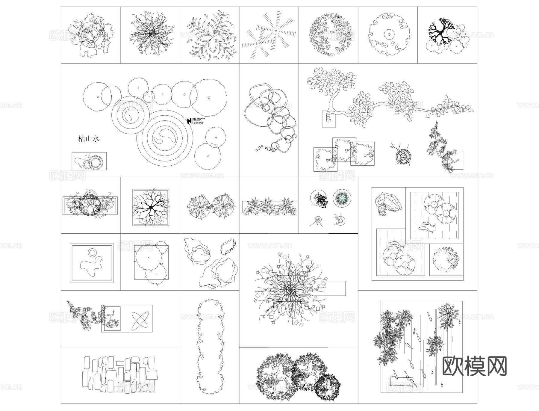 庭院花园造景CAD平面图库cad施工图