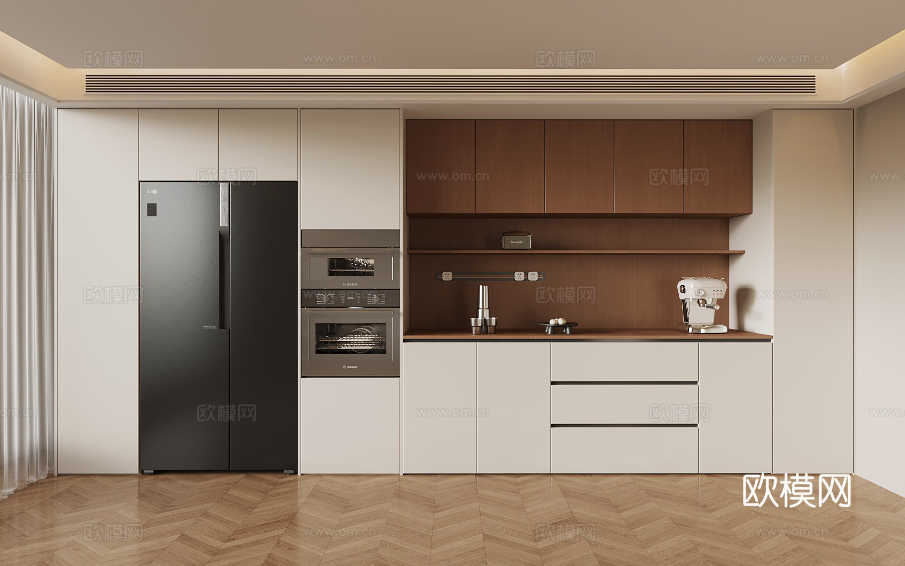 现代中古餐边柜 酒柜su模型