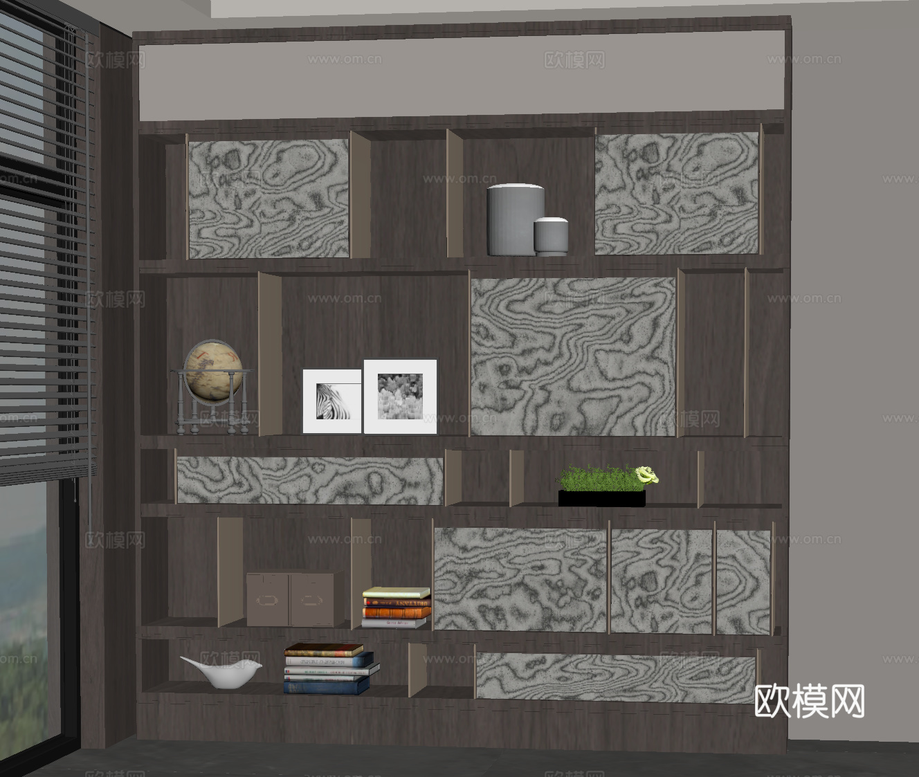 现代意式书柜 书架 置物架su模型