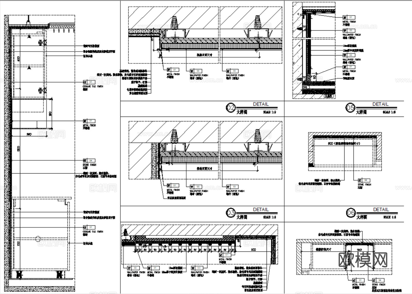 10套轻奢风格样板间洋房大平层别墅室内装修施工图CAD附效果cad施工图下载（渲染图7）