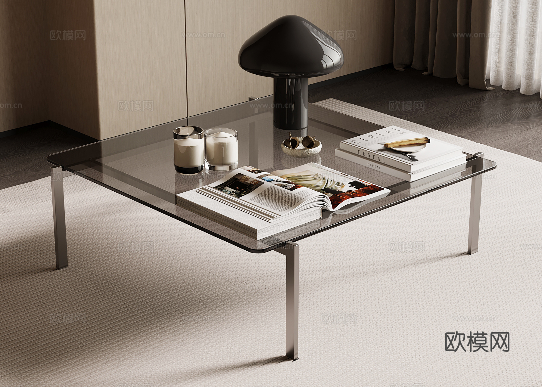现代意式茶几 玻璃茶几su模型