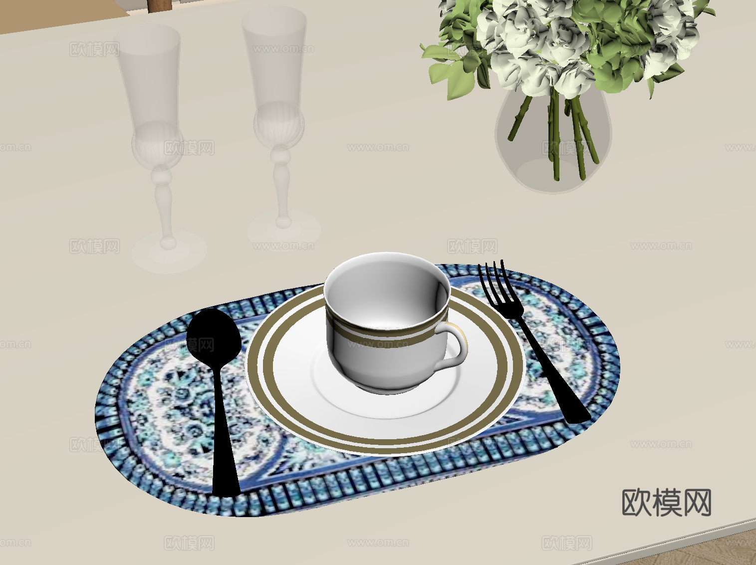 法式复古餐具 餐盘 摆件组合su模型