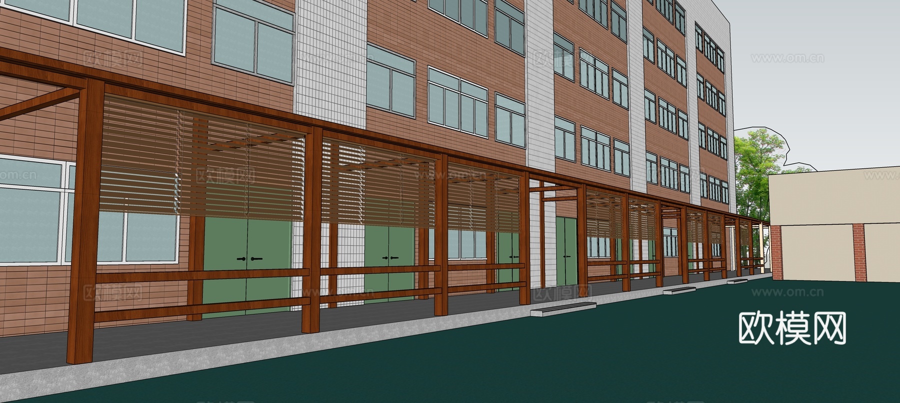 校园风雨连廊su模型su模型