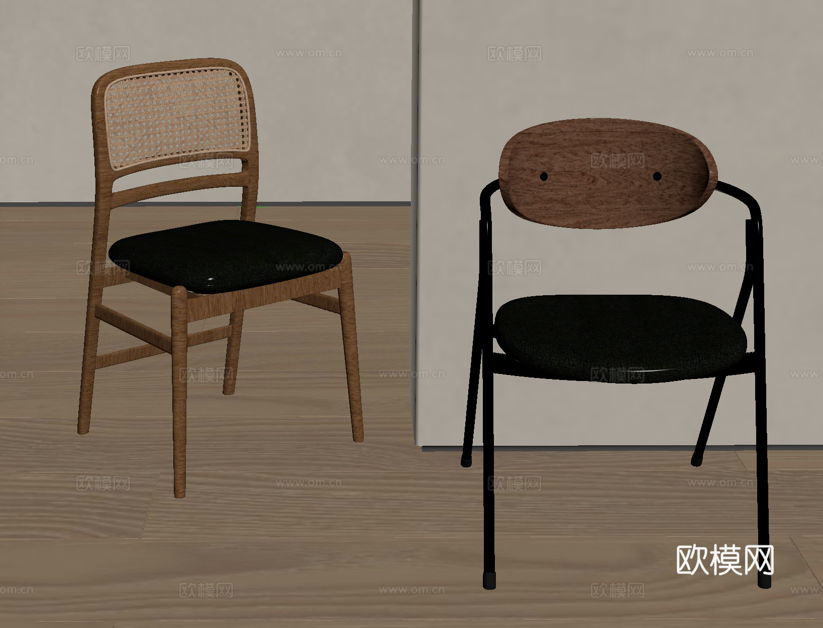 中古风餐椅 中古单椅 实木餐椅 实木单椅su模型