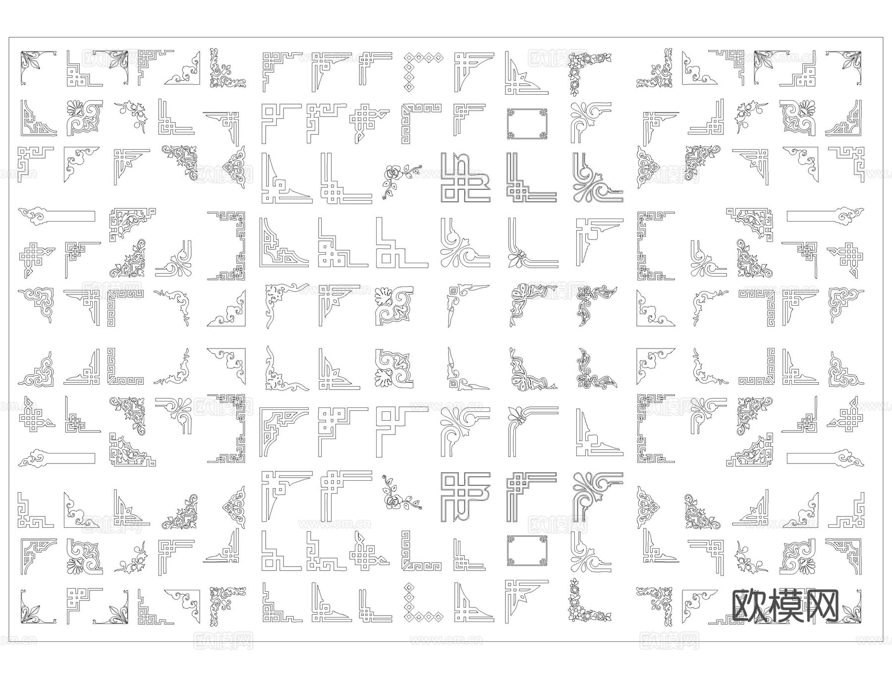 雕花线条窗花仿古漏窗景墙cad施工图