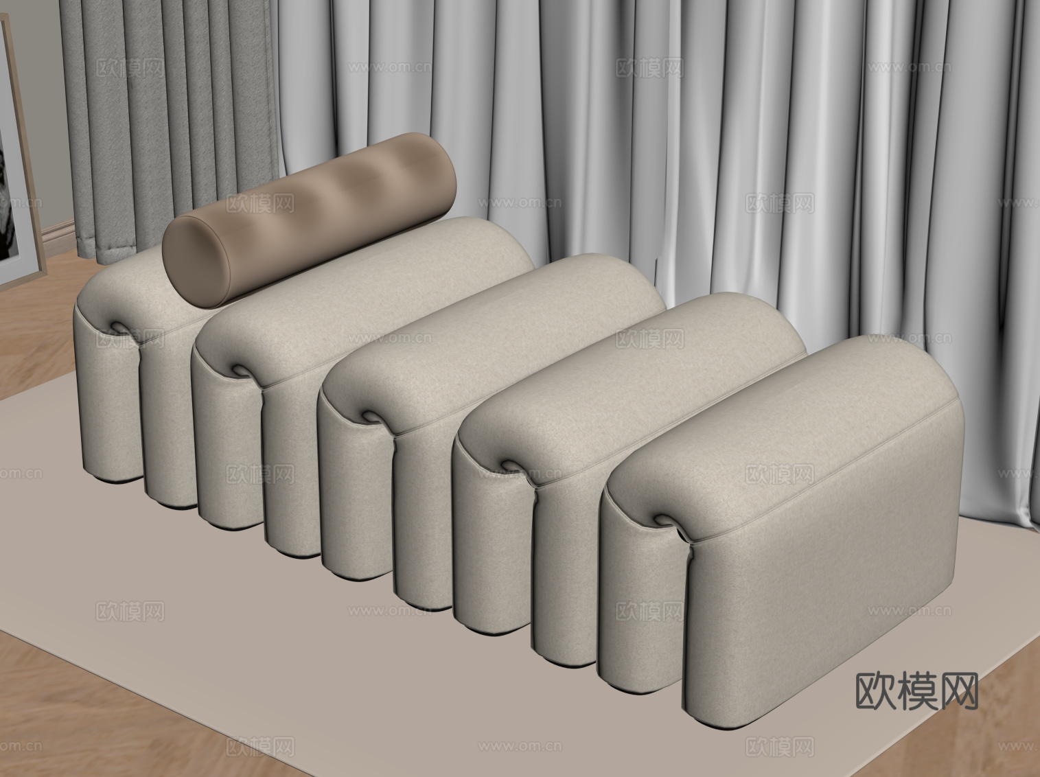 现代床尾凳 换鞋凳 沙发凳su模型下载（渲染图2）