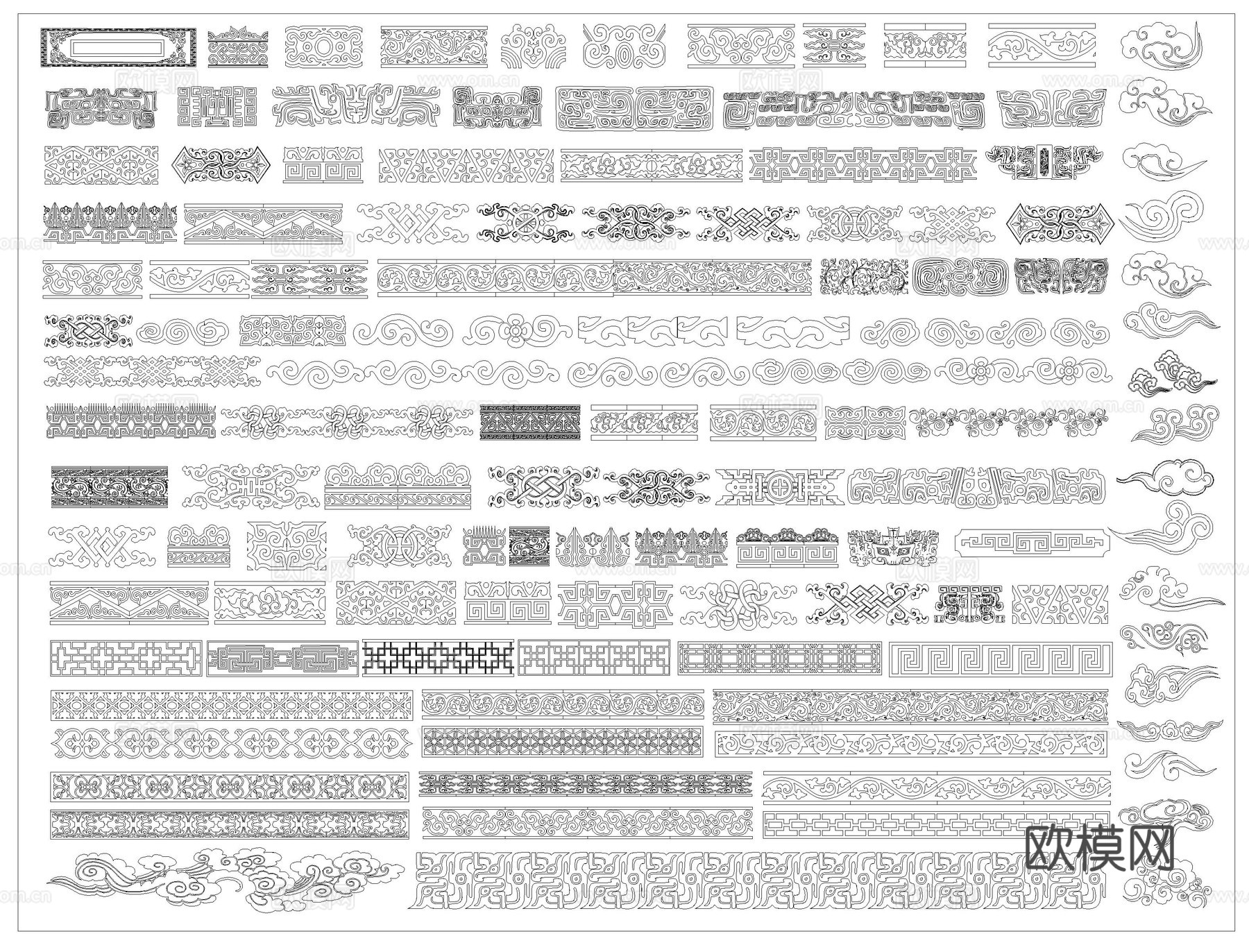 雕花线条窗花仿古漏窗景墙cad施工图