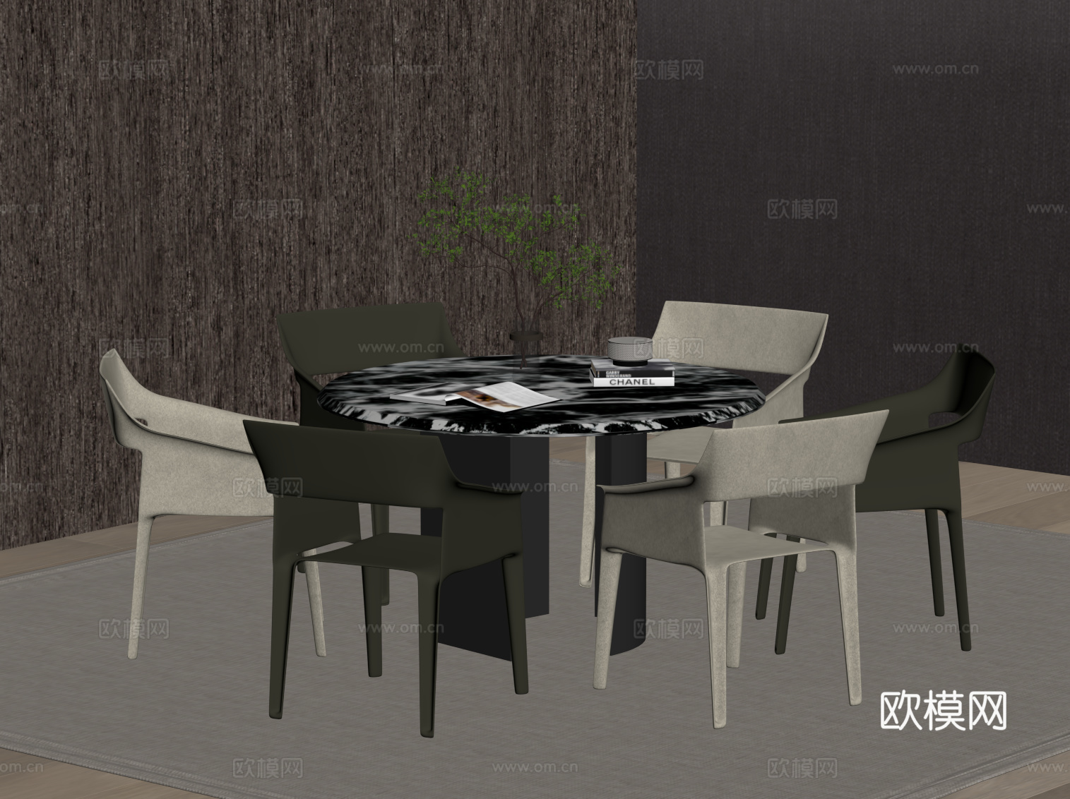 现代餐桌椅 圆桌su模型