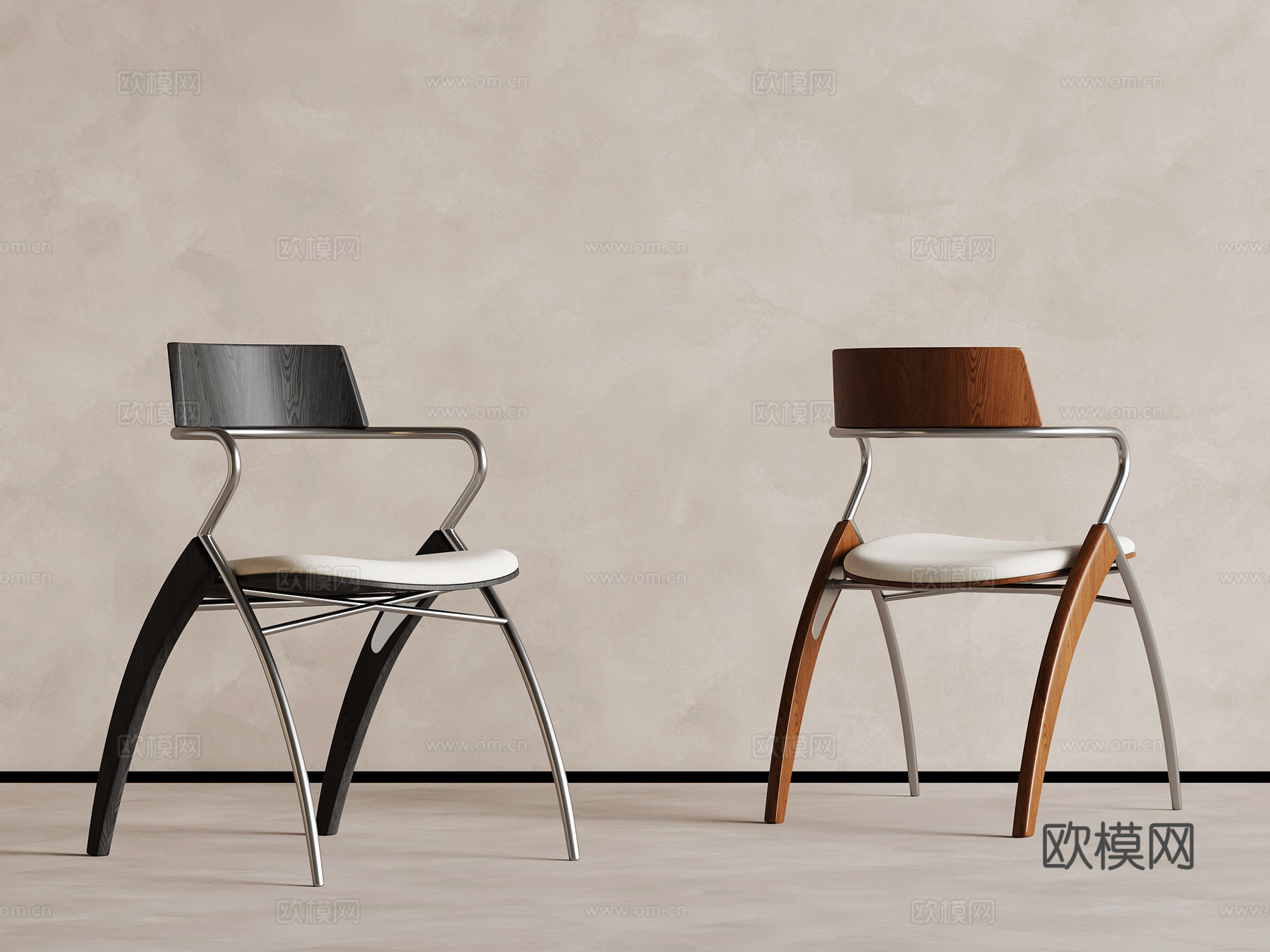 现代中古餐椅 休闲椅su模型